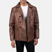 
Dettaglio ravvicinato of Notch & Buttons Hardware on Mr. Bailey Marrone Leather Naval Peacoat da Uomo