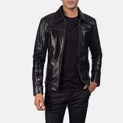 Men's Mystical Black Leather Jacket in Black Cowhide Leather - Vista frontale e linea su misura | Acquista online