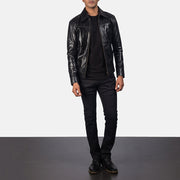 Dettaglio ravvicinato of Shirt &amp; Zipper Hardware on Men's Mystical Black Leather Jacket