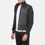 Black Polyester (Torso) &amp;Amp; Knitted Fabric (Sleeves) Winter Jacket - Vista posteriore Showing Tailored Shoulder Fit &amp; Clean Hemline