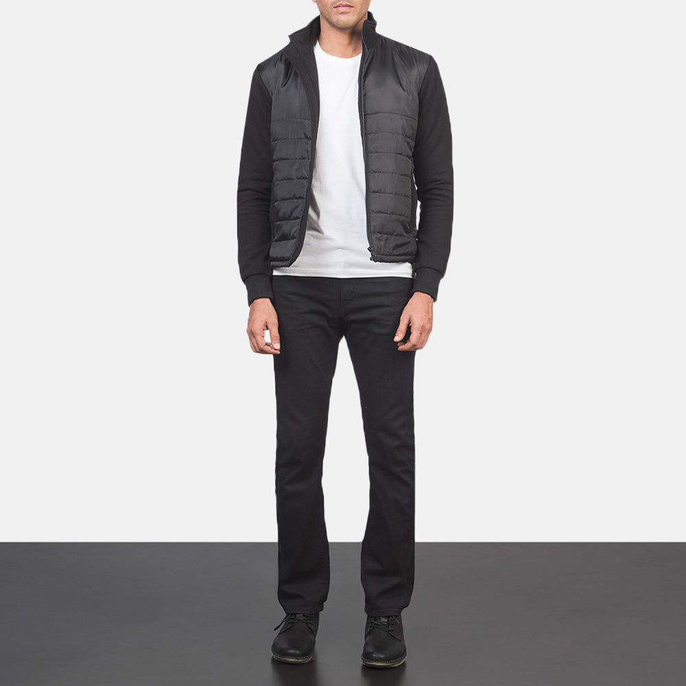 Men's Nashville Trapuntato Nero Windbreaker Giacca in Pelle da Uomo - Lateral Side Profile View Showing Sleeve Cut &amp; Athletic Taper Fit
