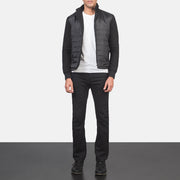 Men's Nashville Trapuntato Nero Windbreaker Giacca in Pelle da Uomo - Lateral Side Profile View Showing Sleeve Cut &amp; Athletic Taper Fit