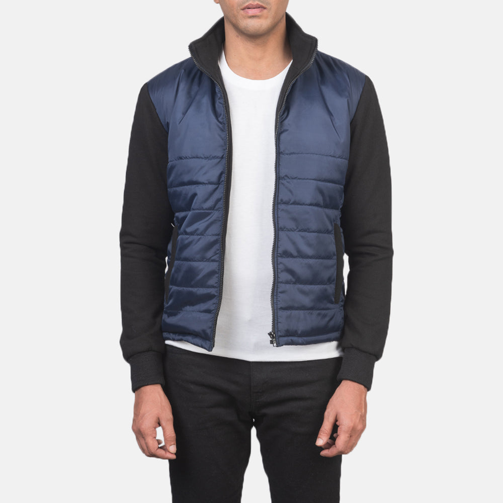 
Nashville Trapuntato Blu Windbreaker Giacca in Pelle da Uomo in Blue & Black Nylon (Torso) &Amp; Knitted Fabric (Sleeves) - Vista frontale e silhouette sartoriale | Acquista online