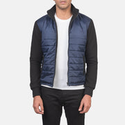 
Nashville Trapuntato Blu Windbreaker Giacca in Pelle da Uomo in Blue & Black Nylon (Torso) &Amp; Knitted Fabric (Sleeves) - Vista frontale e silhouette sartoriale | Acquista online