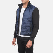 
Blue & Black Nylon (Torso) &Amp; Knitted Fabric (Sleeves) Winter Jacket - Vista posteriore con spalle definite e orlo pulito