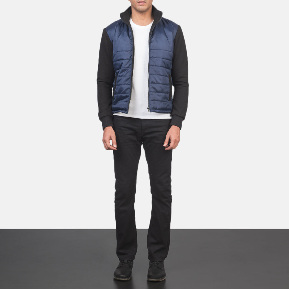 
Nashville Trapuntato Blu Windbreaker Giacca in Pelle da Uomo - Vista laterale che mostra il taglio ergonomico delle maniche
