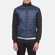 
Dettaglio ravvicinato of High Neck & Zipper with wind flap Hardware on Nashville Trapuntato Blu Windbreaker Giacca in Pelle da Uomo