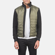 
Nashville Trapuntato Verde Windbreaker Giacca in Pelle da Uomo in Green & Black Nylon (Torso) &Amp; Knitted Fabric (Sleeves) - Vista frontale e silhouette sartoriale | Acquista online