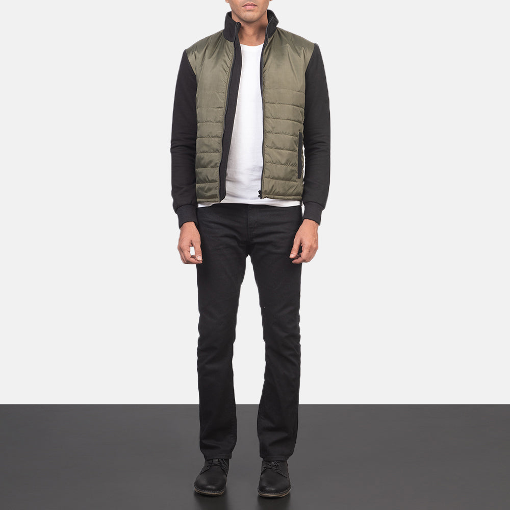 
Nashville Trapuntato Verde Windbreaker Giacca in Pelle da Uomo - Vista laterale che mostra il taglio ergonomico delle maniche