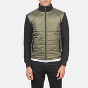 
Dettaglio ravvicinato of High Neck & Zipper with wind flap Hardware on Nashville Trapuntato Verde Windbreaker Giacca in Pelle da Uomo