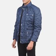 Blue Nylon Winter Jacket - Vista posteriore Showing Tailored Shoulder Fit &amp; Clean Hemline