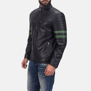 Black Cowhide Leather Biker Jacket - Vista posteriore Showing Tailored Shoulder Fit &amp; Clean Hemline