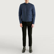 Dettaglio ravvicinato of Snap Button Band &amp; Zipper Hardware on Men's Nyle Trapuntato Windbreaker Giacca in Pelle da Uomo
