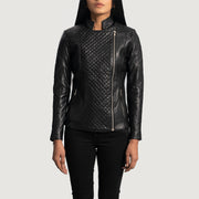 
Orient Grain Trapuntato Nero Giacca Biker in Pelle da Donna in Black Sheepskin Leather - Vista frontale e silhouette sartoriale | Acquista online