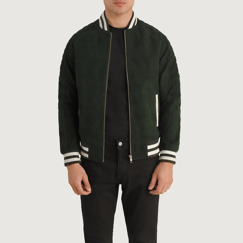 Pascal Verde Suede Varsity Giacca in Pelle da Uomo