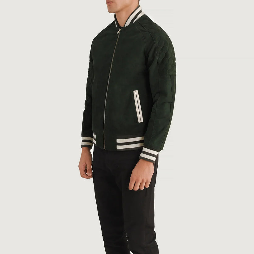 Pascal Verde Suede Varsity Giacca in Pelle da Uomo
