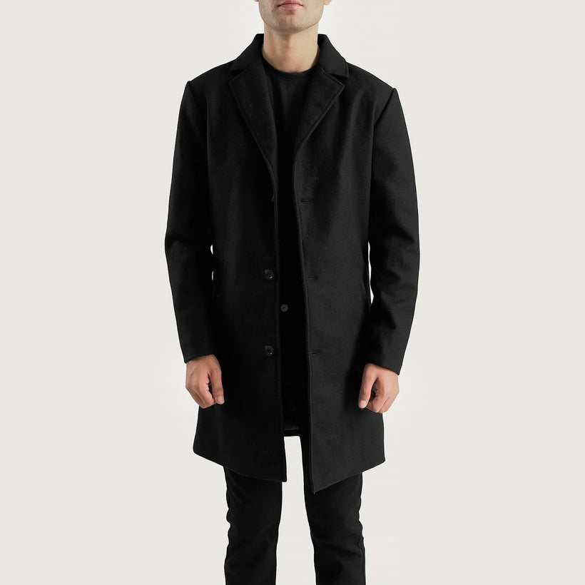 Petrillo Nero Wool Single Breasted Cappotto in Pelle da Uomo