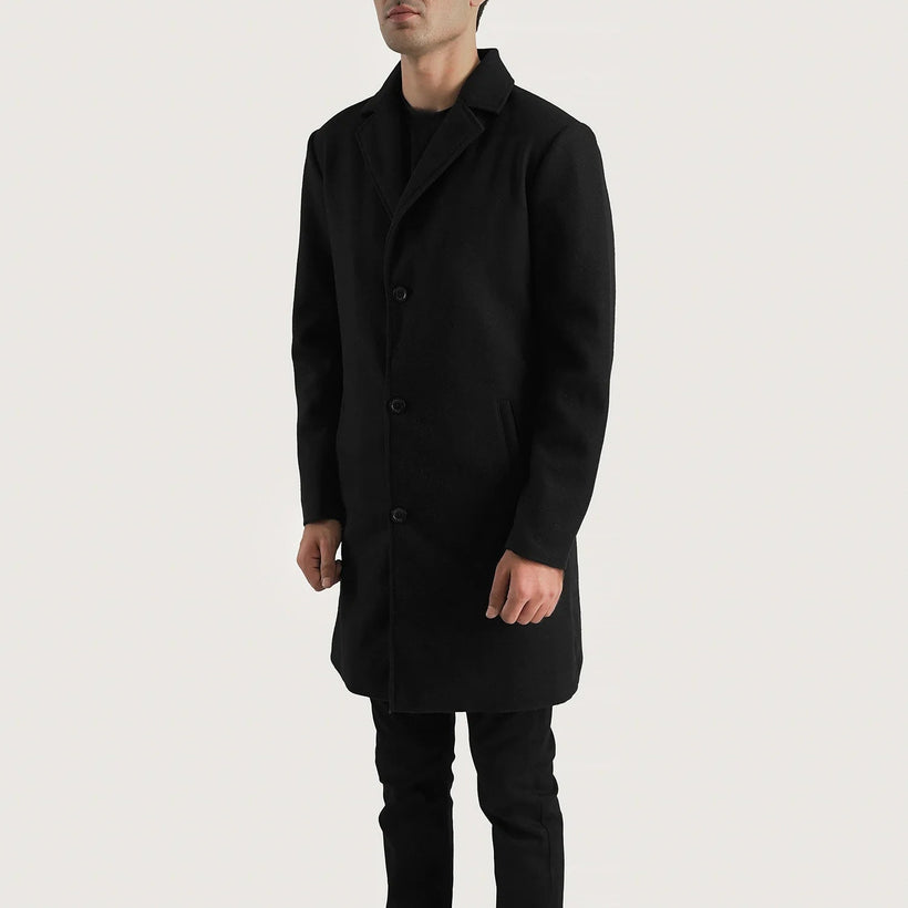 Petrillo Nero Wool Single Breasted Cappotto in Pelle da Uomo