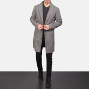 
Petrillo Grigio Wool Single Breasted Cappotto in Pelle da Uomo in Grey Synthetic Wool - Vista frontale e silhouette sartoriale | Acquista online