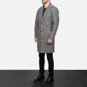 
Grey Synthetic Wool Trench Coat - Vista posteriore con spalle definite e orlo pulito