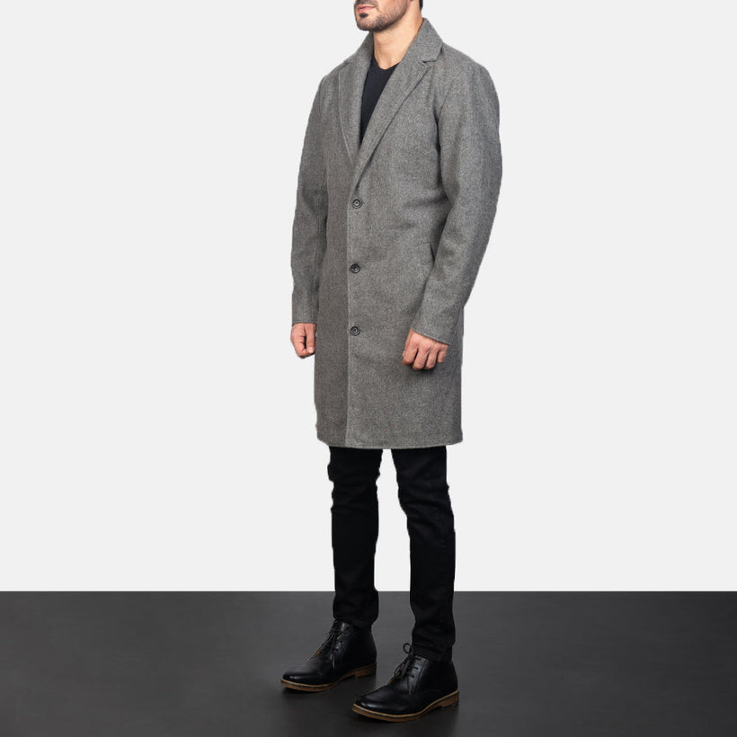 Petrillo Grigio Wool Single Breasted Cappotto in Pelle da Uomo