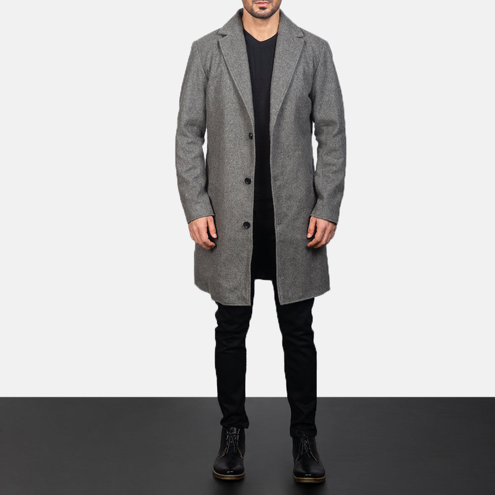 
Dettaglio ravvicinato of Notch & Button Hardware on Petrillo Grigio Wool Single Breasted Cappotto in Pelle da Uomo