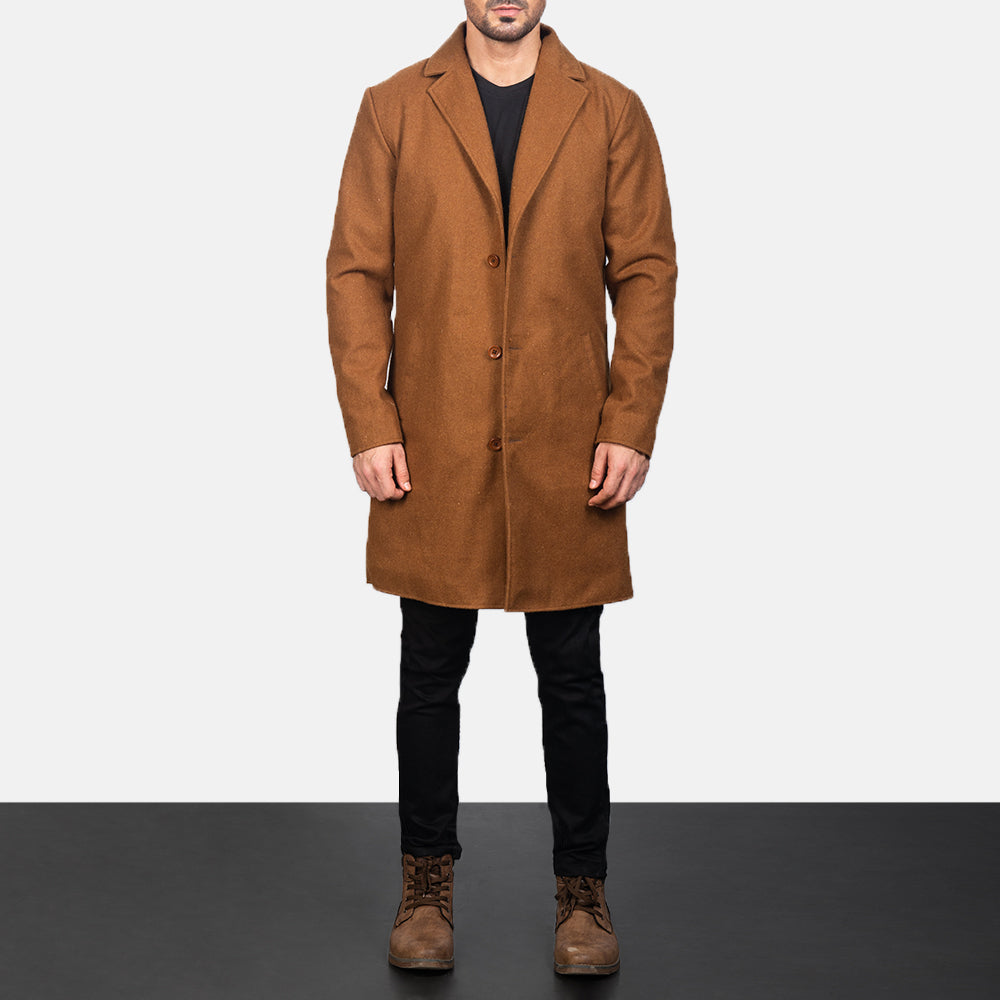 
Dettaglio ravvicinato of Notch & Button Hardware on Petrillo Khaki Wool Single Breasted Cappotto in Pelle da Uomo