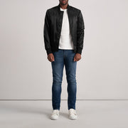 Close-Up Detail of Varsity & Zipper Hardware on Quinton MA-1 Black Bomber Jacket