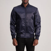 Quinton MA-1 Blu Bomber in Pelle da Uomo in Blue Satin - Vista frontale e linea su misura | Acquista online