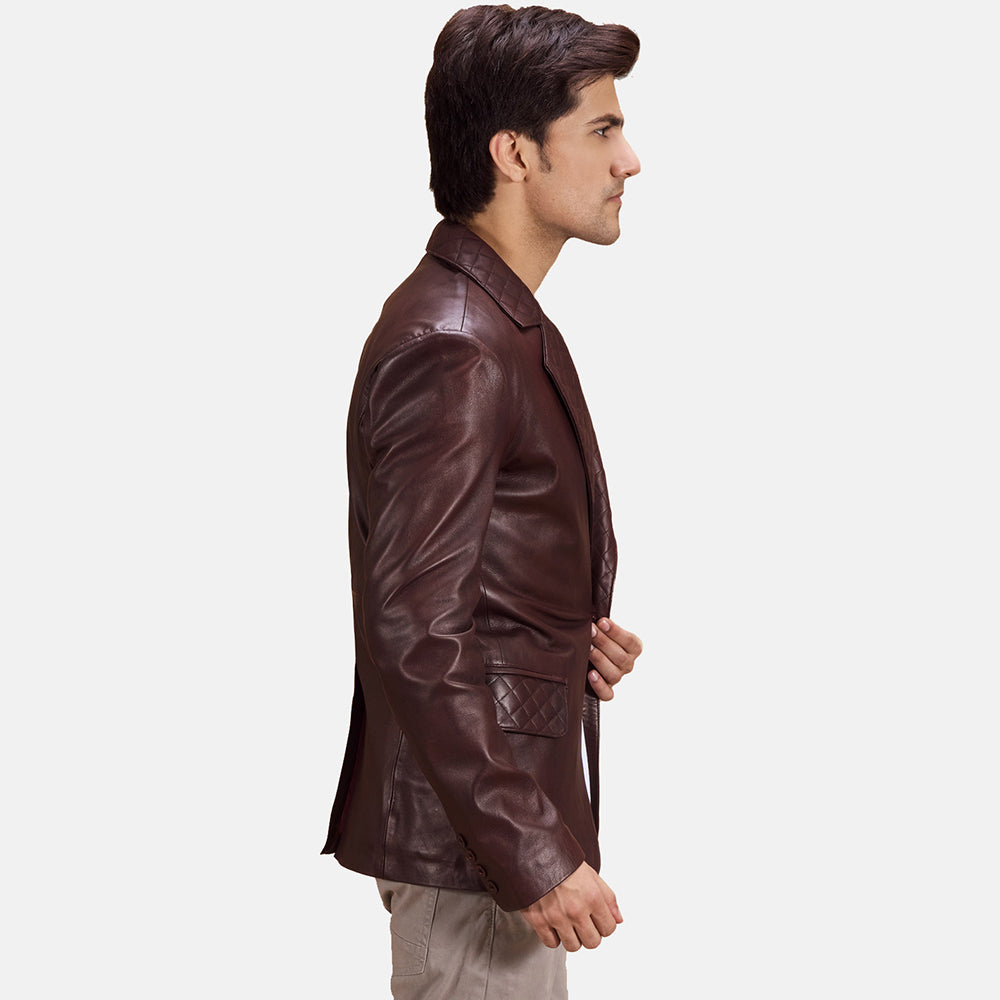 
Radaron Trapuntato Marrone Rossiccio Blazer in Pelle in Pelle da Uomo - Vista posteriore con spalle definite e orlo pulito