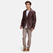 
Radaron Trapuntato Marrone Rossiccio Blazer in Pelle in Pelle da Uomo - Vista laterale che mostra il taglio ergonomico delle maniche
