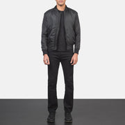 Men's Ramon Nero Bomber in Pelle da Uomo - Lateral Side Profile View Showing Sleeve Cut &amp; Athletic Taper Fit