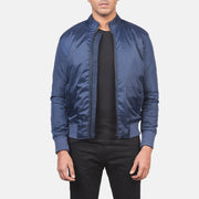 Men's Ramon Blu Bomber in Pelle da Uomo in Blue Nylon - Vista frontale e linea su misura | Acquista online