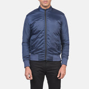 Dettaglio ravvicinato of Band &amp; Zipper with wind flap Hardware on Men's Ramon Blu Bomber in Pelle da Uomo