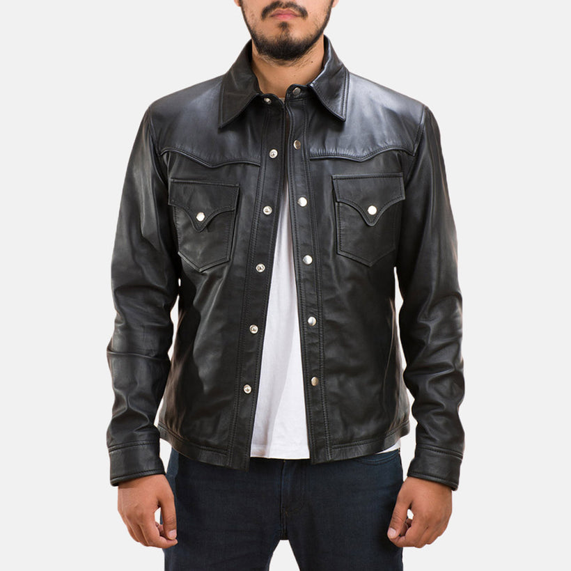 Ranchson Nero Leather Shirt da Uomo