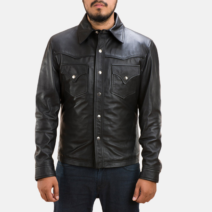 Ranchson Nero Leather Shirt da Uomo