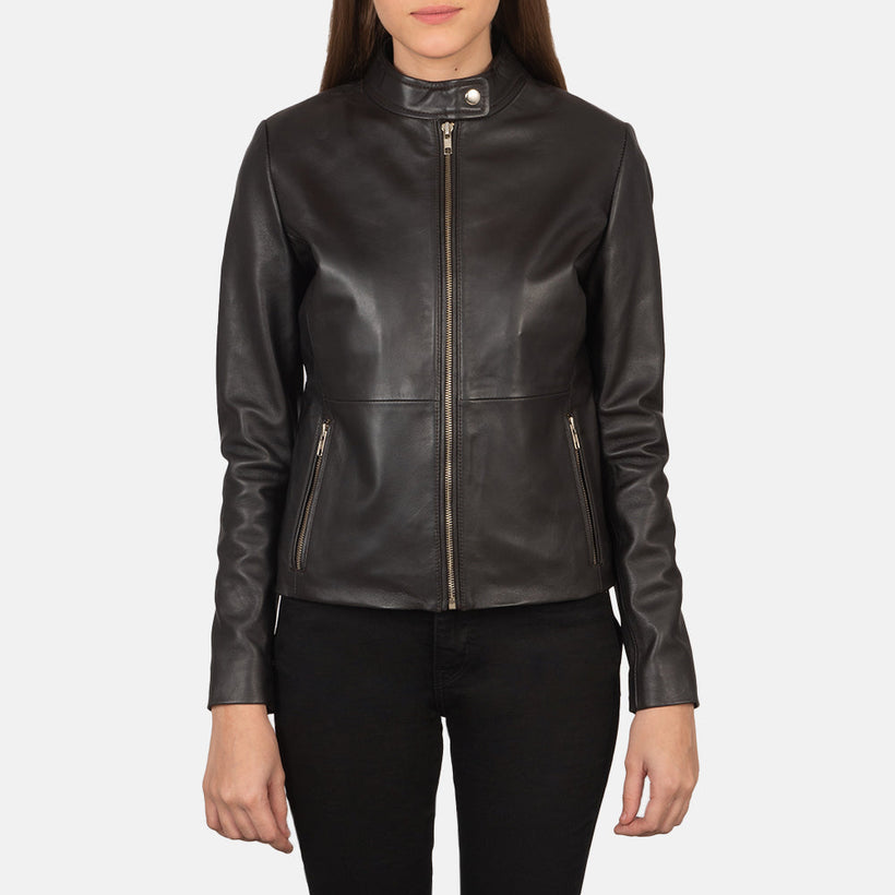 Rave Marrone Giacca Biker in Pelle da Donna