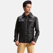 
Raven Nero Giacca in Pelle da Uomo in Black Sheepskin Leather - Vista frontale e silhouette sartoriale | Acquista online