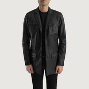 Ray Cutler Black Leather Blazer in Black Sheepskin Leather - Vista frontale e linea su misura | Acquista online
