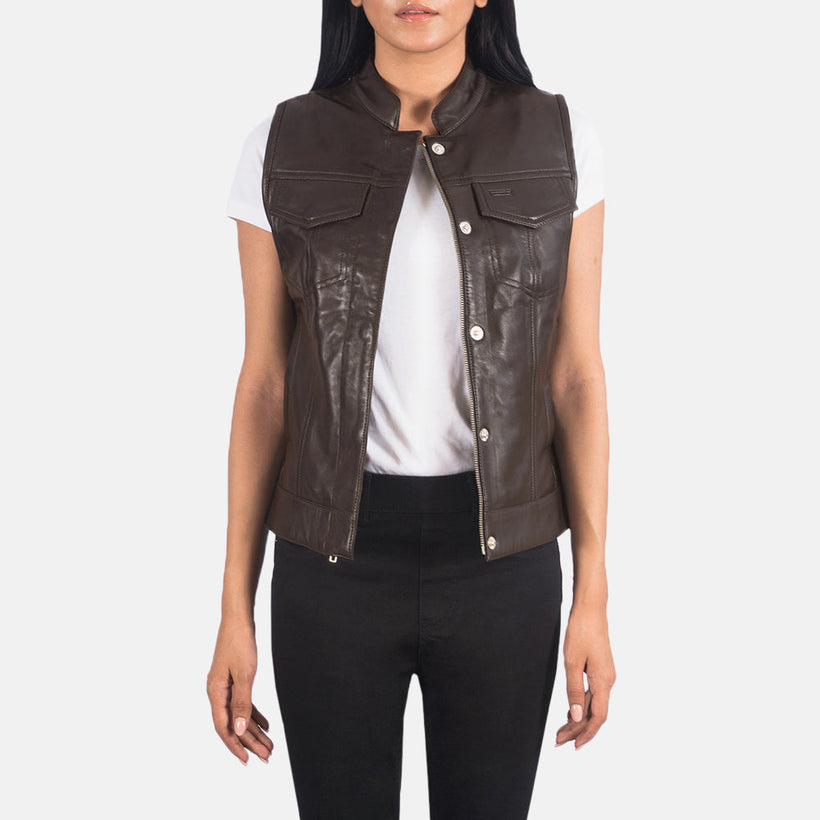 Rayne Moto Marrone Gilet in Pelle da Donna