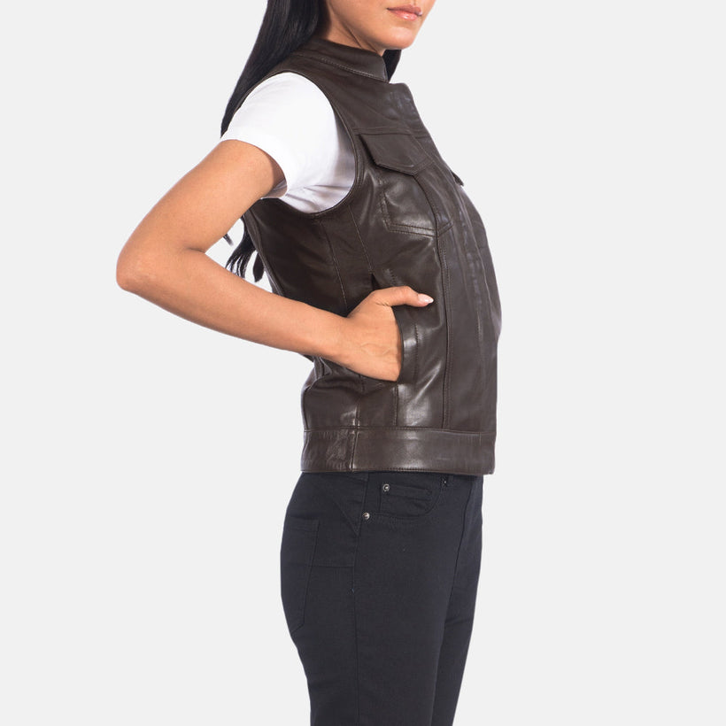 Rayne Moto Marrone Gilet in Pelle da Donna