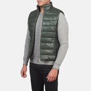 
Green Sheepskin leather Vest - Vista posteriore con spalle definite e orlo pulito