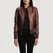 Maroon Sheepskin Leather Bomber Jacket - Vista posteriore Showing Tailored Shoulder Fit &amp; Clean Hemline