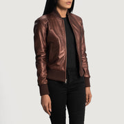 Women's Reida Bordeaux Bomber in Pelle da Donna - Lateral Side Profile View Showing Sleeve Cut &amp; Athletic Taper Fit