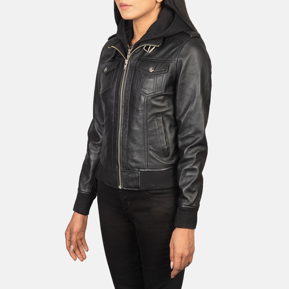 
Roslyn Hooded Bomber in Pelle da Donna – alternate product view 2