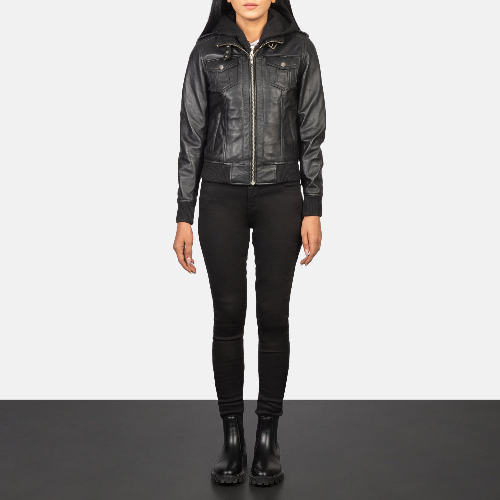
Roslyn Hooded Bomber in Pelle da Donna – alternate product view 3