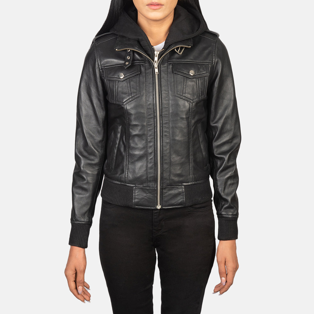 
Roslyn Hooded Bomber in Pelle da Donna – alternate product view 4