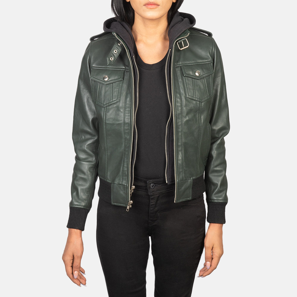 
Roslyn Hooded Bomber in Pelle da Donna – alternate product view 1