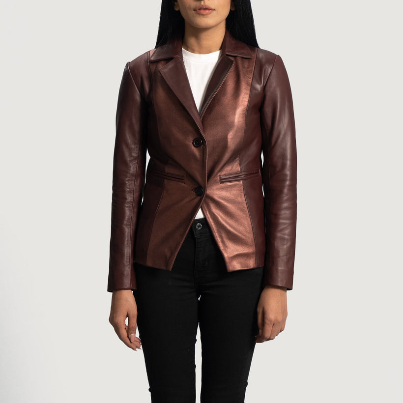 Ruby Metallic Marrone Rossiccio Blazer in Pelle in Pelle da Donna