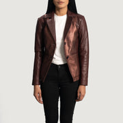 Women's Ruby Metallic Bordeaux Blazer in Pelle in Pelle da Donna - Lateral Side Profile View Showing Sleeve Cut &amp; Athletic Taper Fit